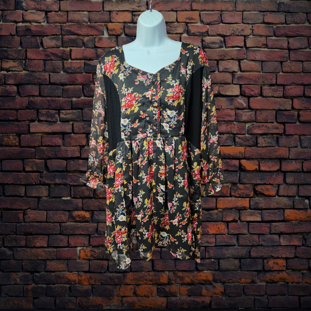 Joe Browns Floral Mini Dress Women's Size 18 Lined Long Sleeve Boho
